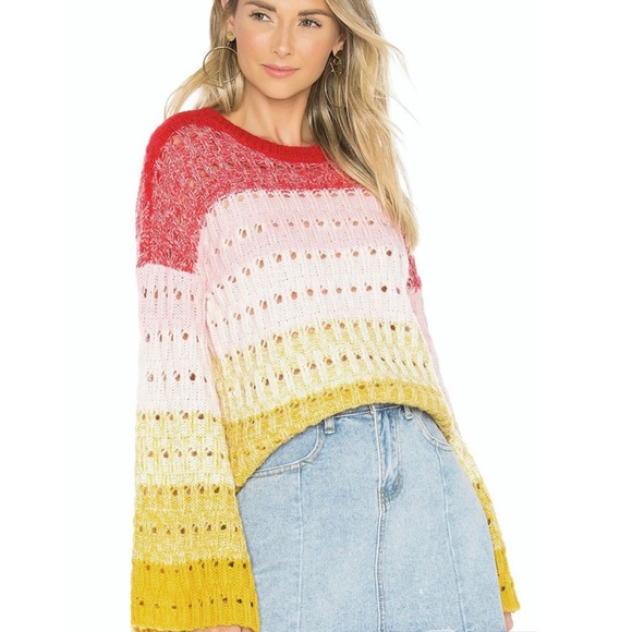 Tularosa Sweaters - Tularosa Let Go Sweater Stripe Bell Sleeve Sweater